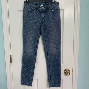 Lauren Conrad blue denim White heart printed jeans size 6 girly kidore coquette